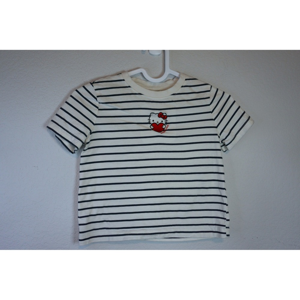 H&M Sanrio Hello Kitty Striped Heart T-Shirt Kids 5T 6 Navy White AG3.K5027